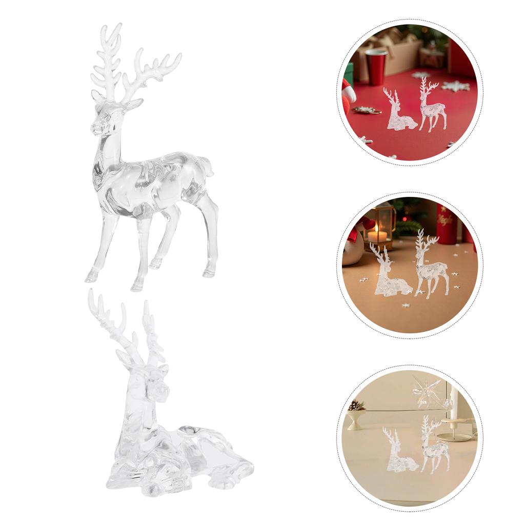 2Pcs Reindeer Christmas Decor Christmas Reindeer Ornament Deer Figurines Sitting Standing Elk Statues Home Tabletop Collectibles