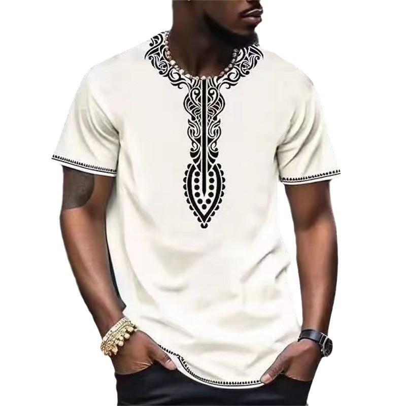 

Летний топ с круглым вырезом и 3D-принтом в этническом стиле, модная повседневная мужская футболка с коротким рукавом L