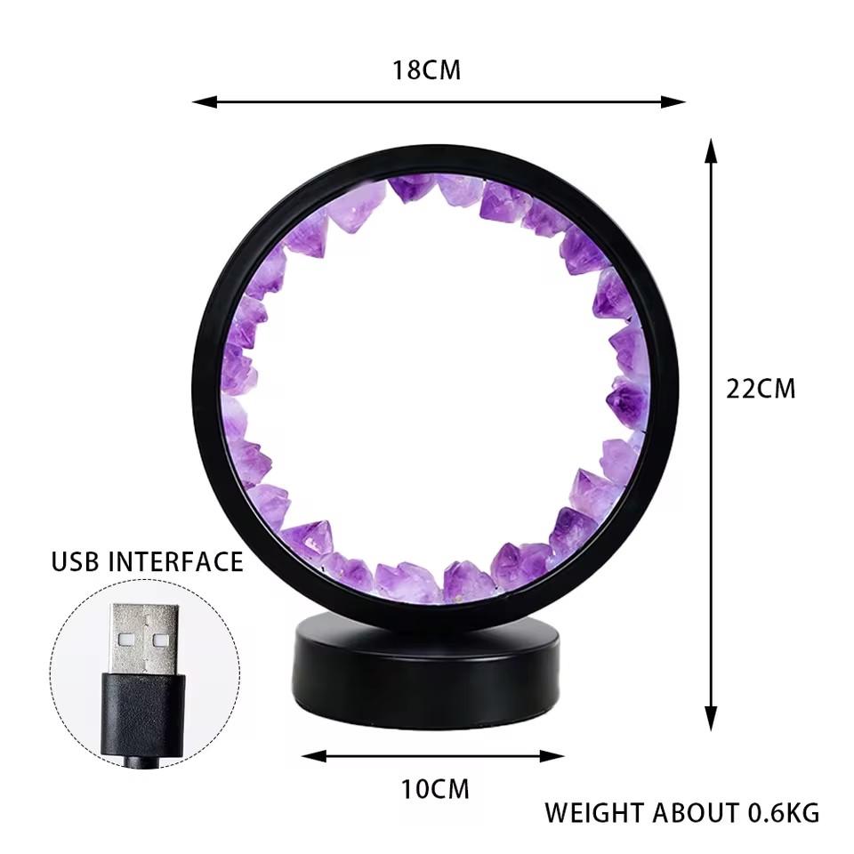 Led Crystal Lamp Room Decoration Natural Gemstone Amethyst Healing Stone Home Decoration Round Lamp