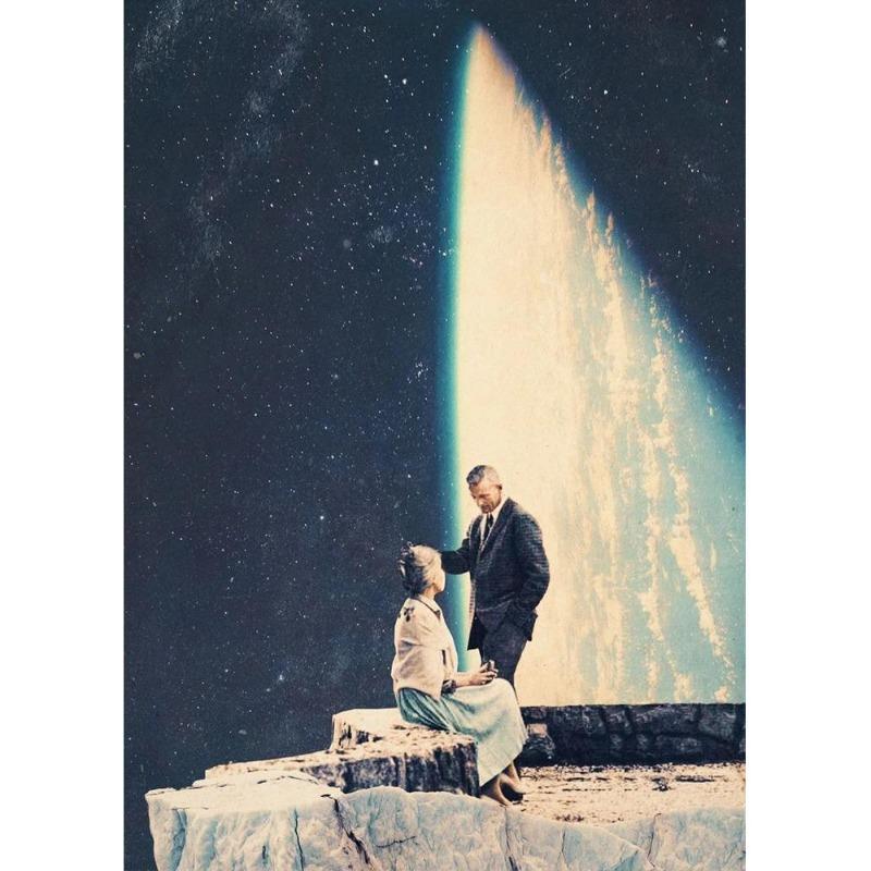 Vinatge Space Collage Night Sky Posters Canvas Painting Galaxy Moon Surrealism Wall Picture for Living Room Decoration At Home