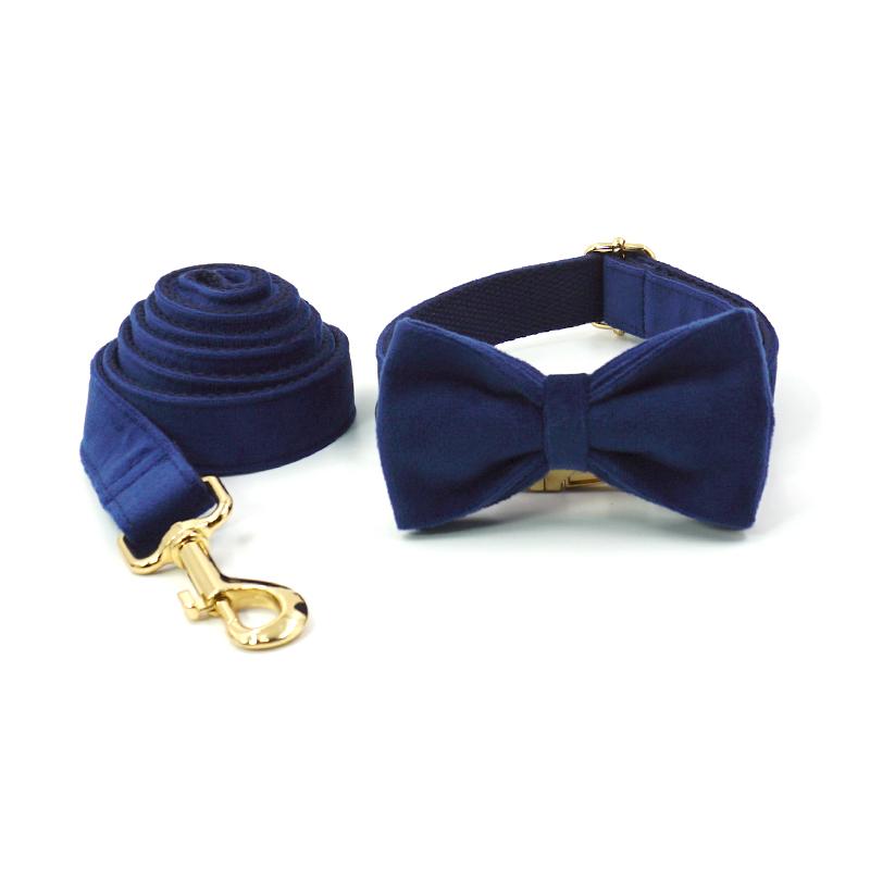 Diepblauw Fluweel Hondentuig Luxe Designer Hondenhalsband Lijn Set Strik Huisdierenhalsband Met Wandellijn Huisdier Accessoires (as the picture,L Neck 49-55cm)
