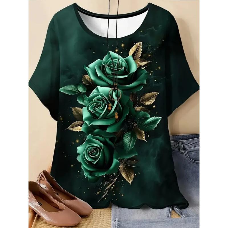 Fashion Women's Crew Neck T-Shirt Crew Neck Short Sleeve 3D Color Printing