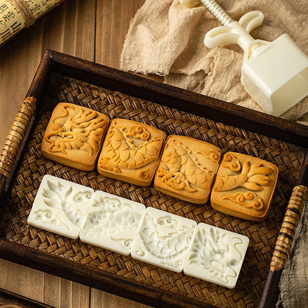 Formička na čínské pečivo Ručně lisovaná forma na měsíční koláče s čínským drakem Festivalové formičky na dorty Formy na dezerty pro milovníka vaření