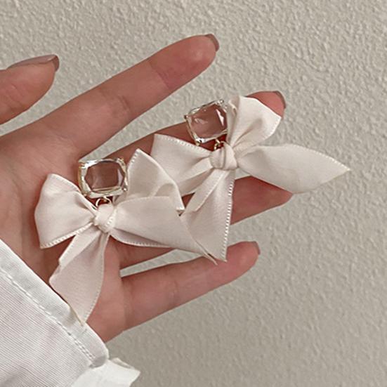1 Pair Dangle Earrings Bowknot Fabric Jewelry Sweet Long Lasting Earrings for