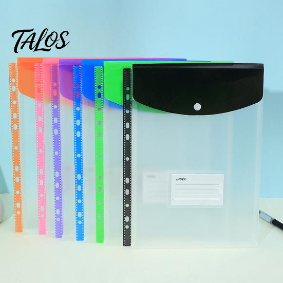 Dustproof Document Holder 11 Hole Clear File Folder for A4 Binders, Colorful Plastic with Project Organizer Snap Button & Label Slot, Transparent