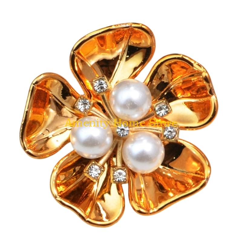F26C 4Pcs Decorative Shirt Button Covers Pearls Rhinestones Embellished Cufflinks Clips For Shirt Jackets Dress Decoration