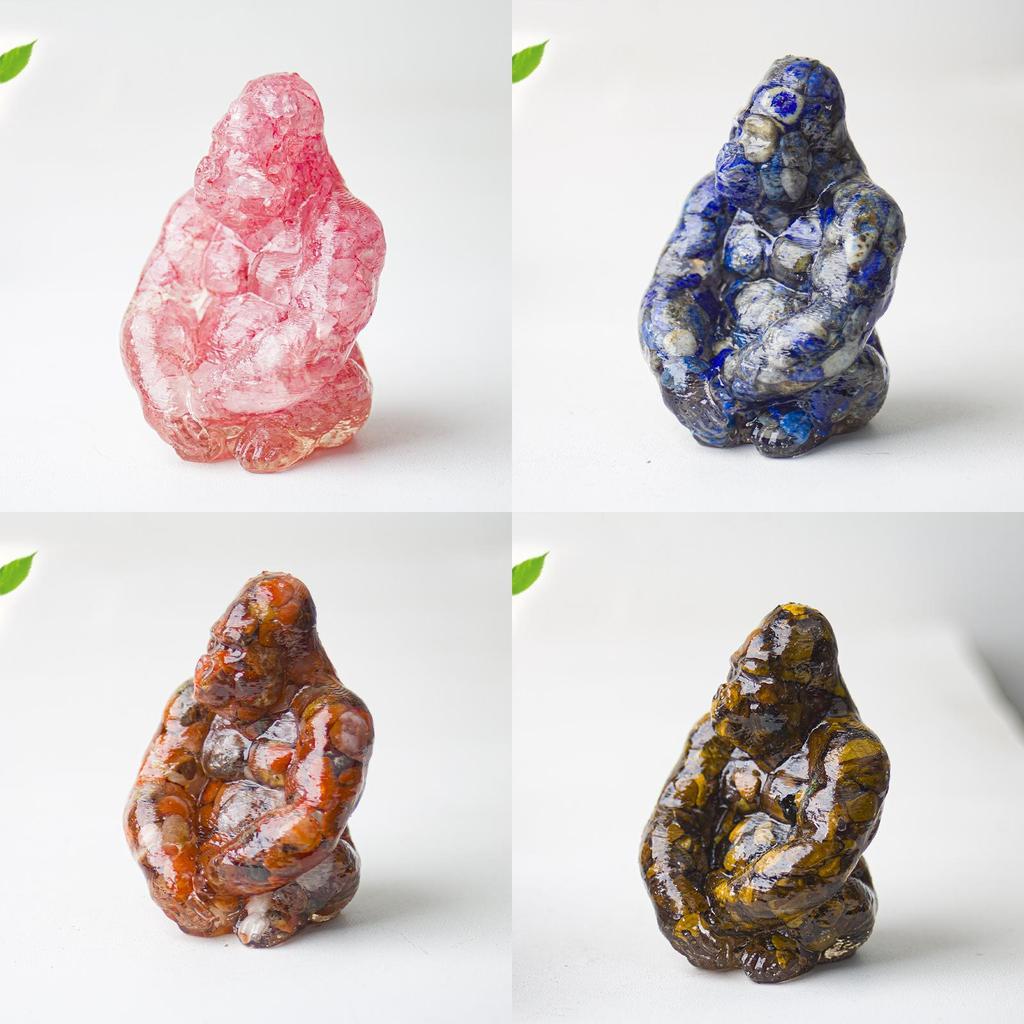 Statue de Gorille en Résine avec Pierres de Cristal Naturelles Pour Décoration de Bureau Cadeau Pour Amis