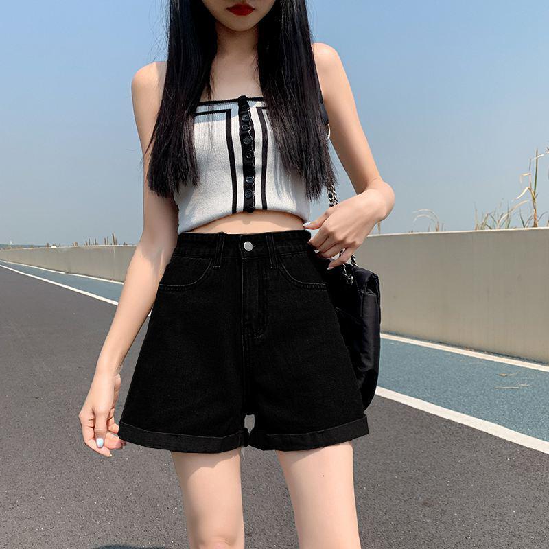 High-Waisted A-Line Denim Shorts for Women - Korean Style Summer Fashion, Wide-Leg, Casual Curling Design.