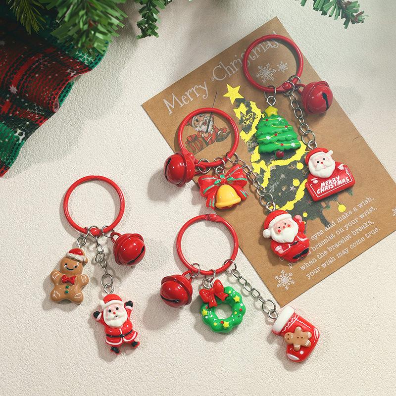 Christmas Gift Keychain Cartoon Santa Claus Gingerbread Man Pendant Key Ring Backpack Hanging Decoration Xmas New Year Gift
