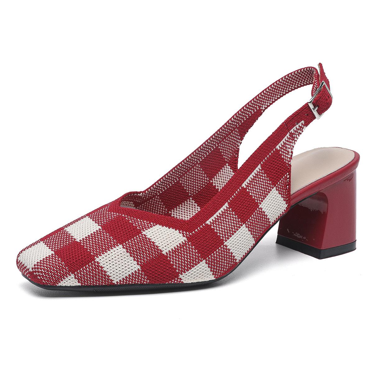 

Женские туфли-лодочки в клетку с открытым носком на каблуке для работы с квадратным носком Удобные туфли-лодочки с толстым носком Вязаные туфли с закрытым носком Стильные нарядные туфли Деловые туфли без застежек на толстом каблуке 43 красный
