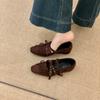 Inner Heightening Retro Single Shoes Square Head Bow Ballet Shoes Women's Shoes 2025 Spring and Autumn Mary Jane Evening Shoes
