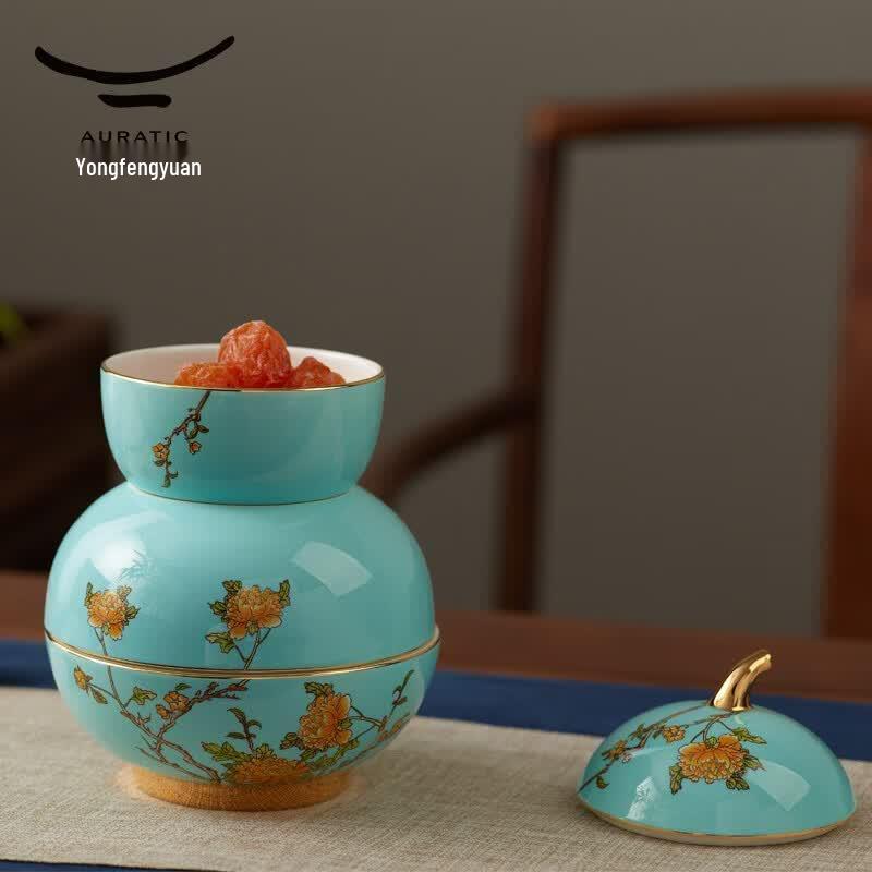 Auratic West Lake Blue Madam Porcelain Double-Layer Fruit Plate Set