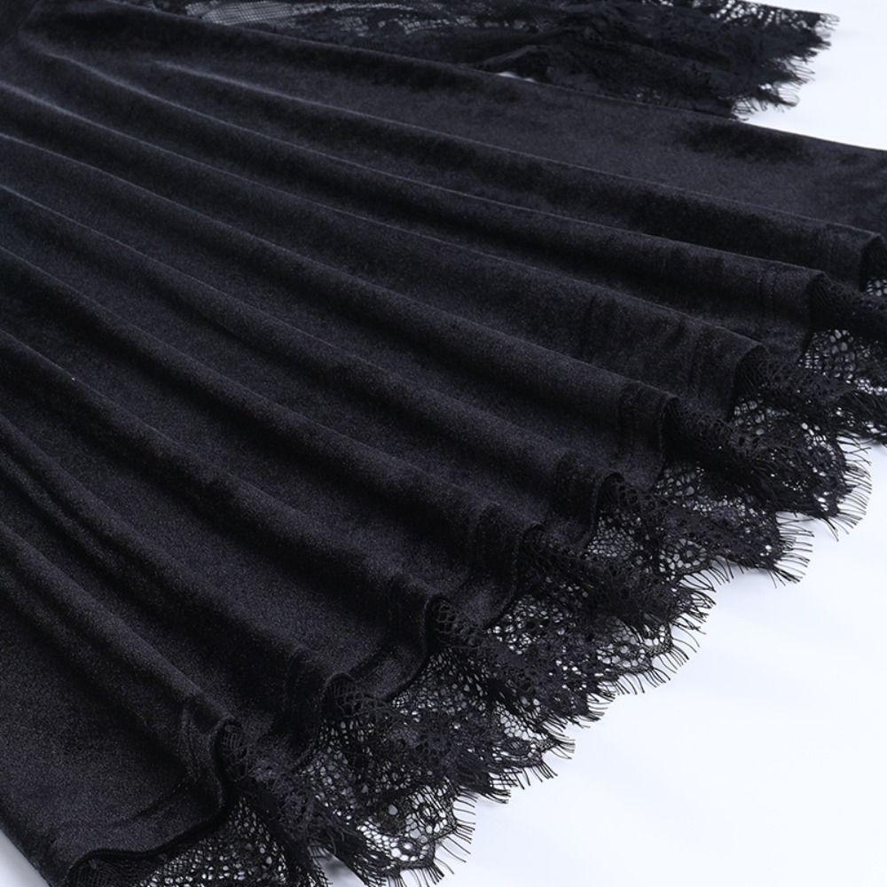 Transparent Gothic Dress Women Y2k Vintage Velvet A-line Skirt  Holiday