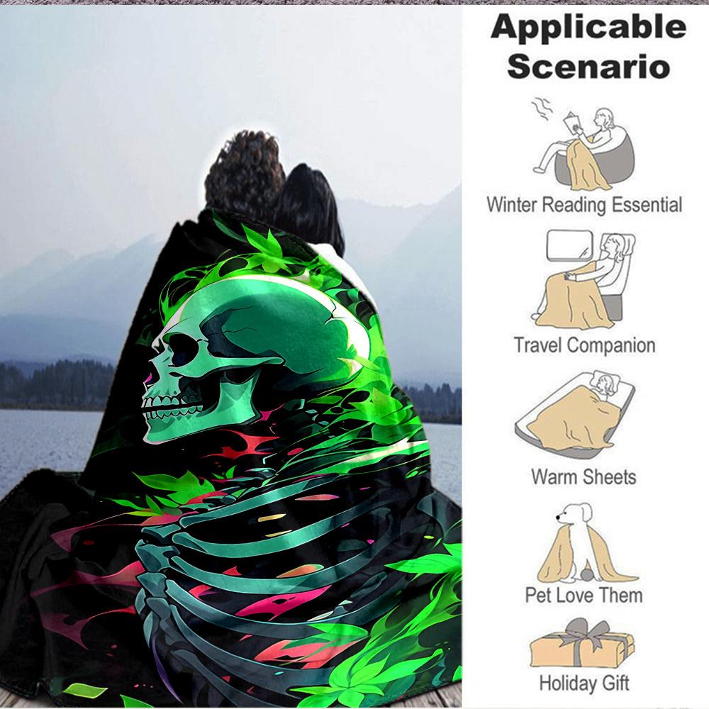 1PC Neon Skull Blanket, Throw For Sofa, Bed, Travel, Camping, Livingroom, And Bed, Printing Blanket With Soft And Warm Fabric Yy250918166