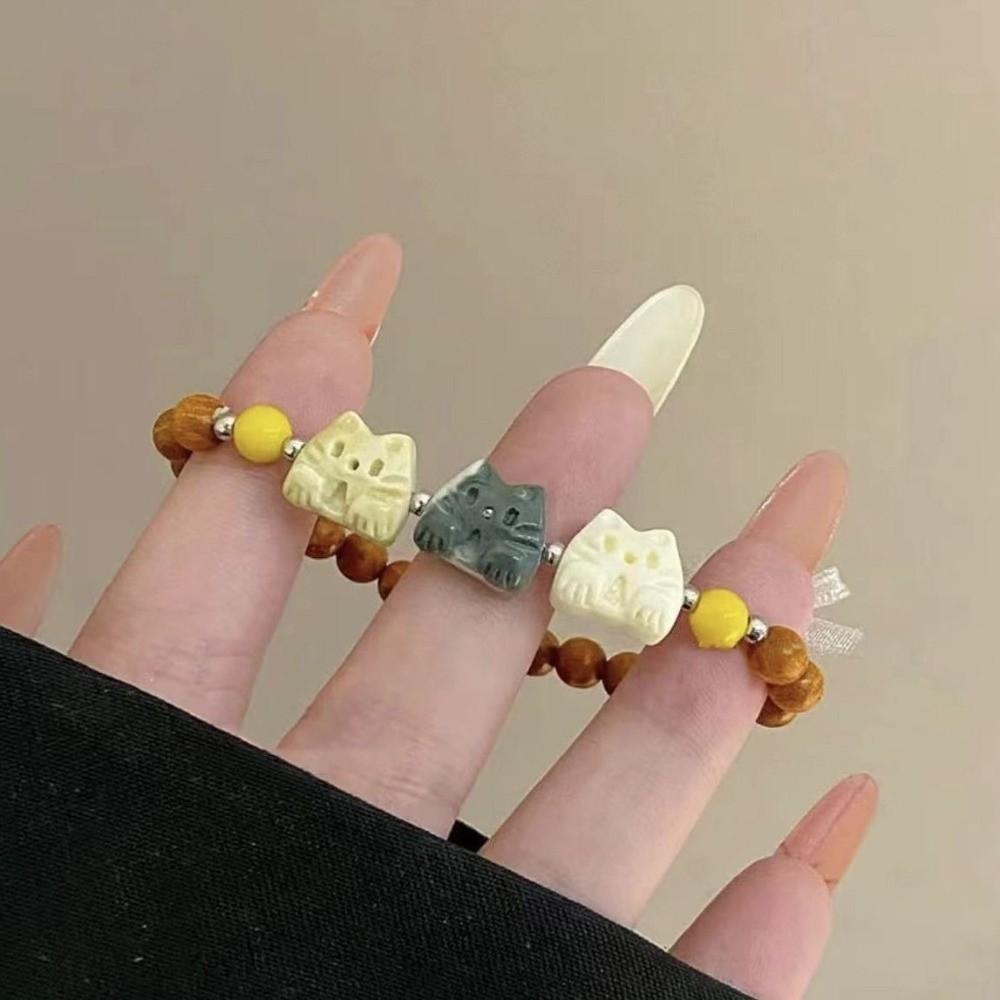 Hand Jewelry Cute Biscuit Cat Bracelet Adjustable Wristband Women Hand Bracelet Retro Cat Beads Bracelet Lovers