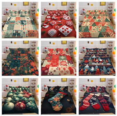 Weihnachtsbettwäsche-Set aus Mikrofaserstoff, luxuriöser HD-Bettbezug, Kissenbezug, 2 oder 3 AU/EU/DE/US, volle Größe, schnell trocknend, einfache Reinigung, Heimdekoration