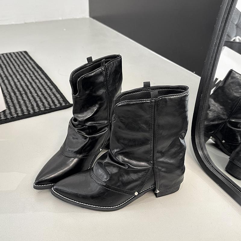 Autumn Winter Women Western Cowboy Boots Vintage Pointed Toe Shoes Ladies Thick Heel Short Botas Zapatos De Mujer