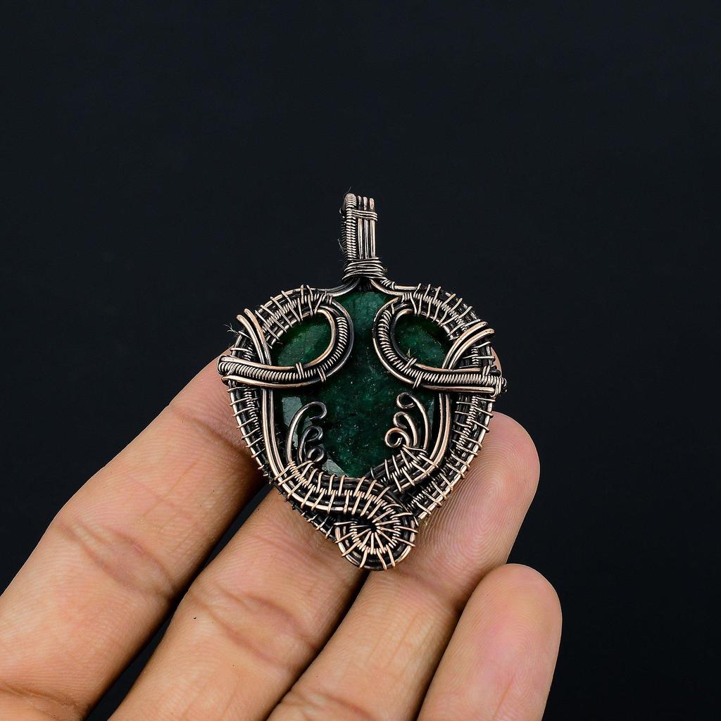 Emerald Pendant, 999 Copper Wire Wrapped Pendant Gemstone Jewelry, Handmade Pendant Amazing Jewelry, Gift For Her