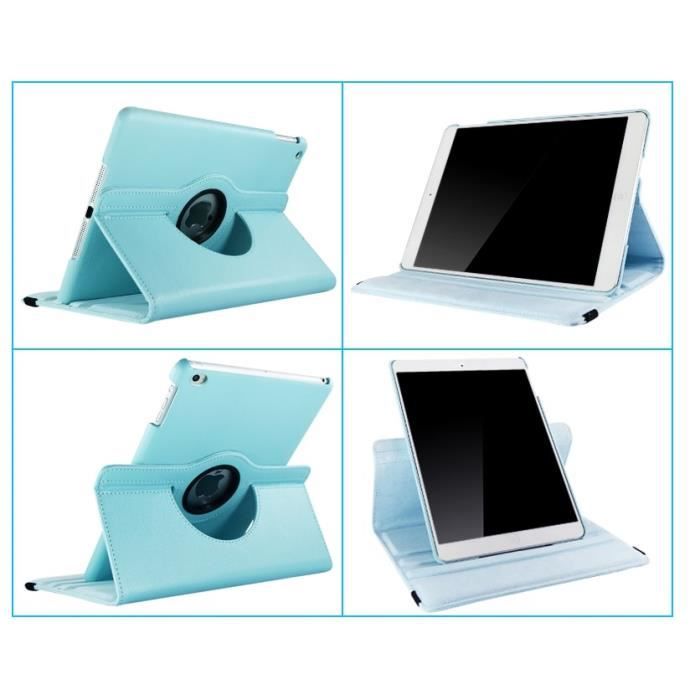 360 Rotating Case - Phonillico - Apple iPad AIR 2/AIR 1 - Light Blue - Elastic Protection - Multi-positions