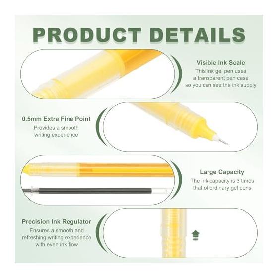 PATIKIL 24 Colors Gel Ink Pens, 0.5mm Extra Fine Point, Smooth Writing, Quick Dry Liquid Ink Rollerball Pens for Office, School, Teacher, Yellow
