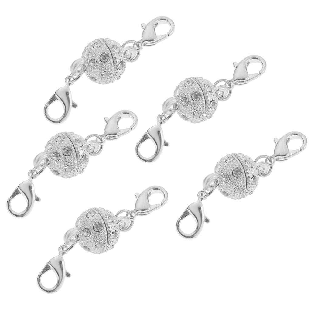 MagiDeal 5 Pieces Magnetic Lobster Clasp Jewelry Converter Clasps 10mm Round Ball Hooks