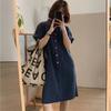 Cotton and Linen Women's Simple Temperament Commuter Casual Straight Lapel Pullover Short Short-sleeved Dress Summer