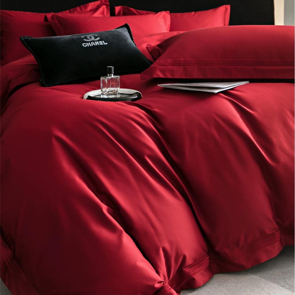 100% Cotton Luxury Minimalist Modern Solid Color 5-Line Stitch 4-Piece Duvet Cover Bedding Set All-Season Premium Home Textiles