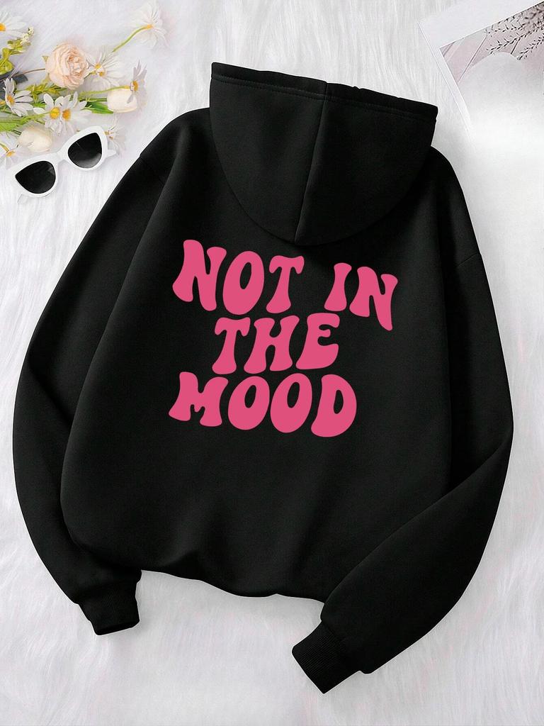Plus Size Not in The Mood Letter Hoody Trendy Autumn Sweatshirt Autumn Winter Hoodie Hooded Simple Casual Women Print Sportswear