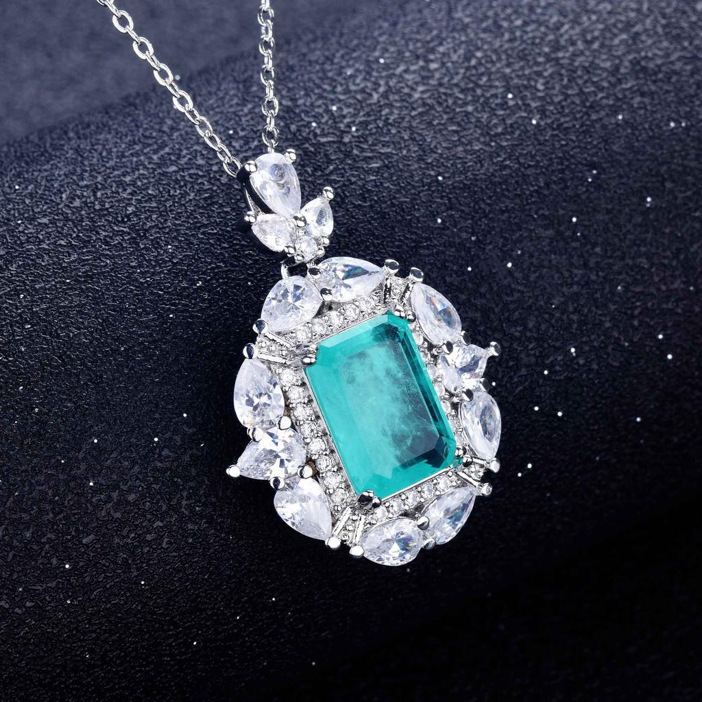 Imitation Natural Paraiba Jewelry Set, Ring Pendant, Temperament Jewelry, Atmospheric High-End Gifts, Containing Minerals