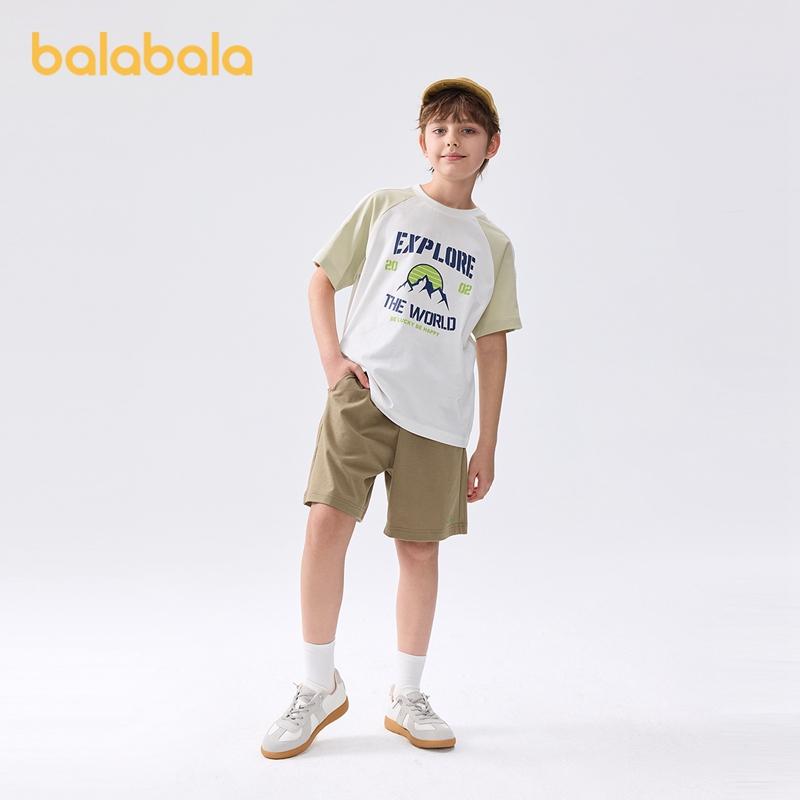 Balabala Children's Short Sleeve Set 2025 New Children's Clothing Summer Men's and Big Children's Two Piece Set Thin, Quick Drying, Breathable