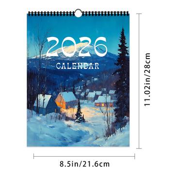 1 st 2026 Väggkalender Oljemålning Landskapsserie, 12 Vackra Designer, Perfekt Gåva för Födelsedagar Jul Nyår