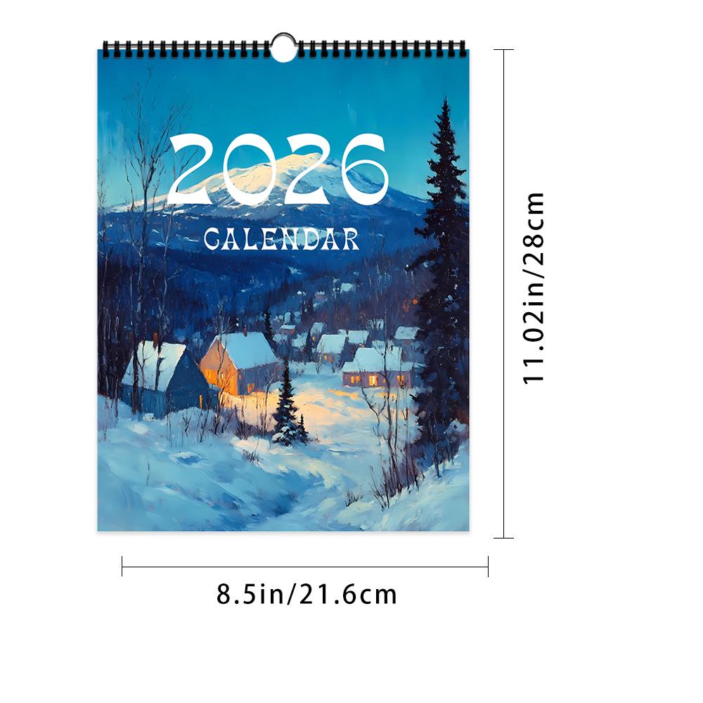

1 шт. 2026 Настінний календар Серія пейзажів олійним живописом, 12 красивих дизайнів, Ідеальний подарунок на дні народження, Різдво, Новий рік
