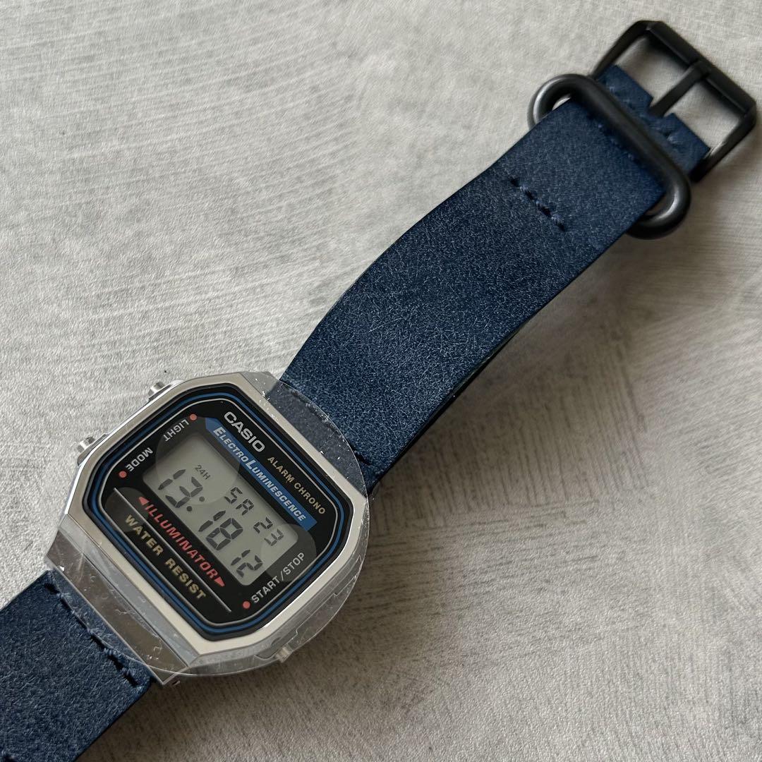 

[USED] CASIO A168 Cheap Casio Genuine Leather Strap Custom Navy Blue