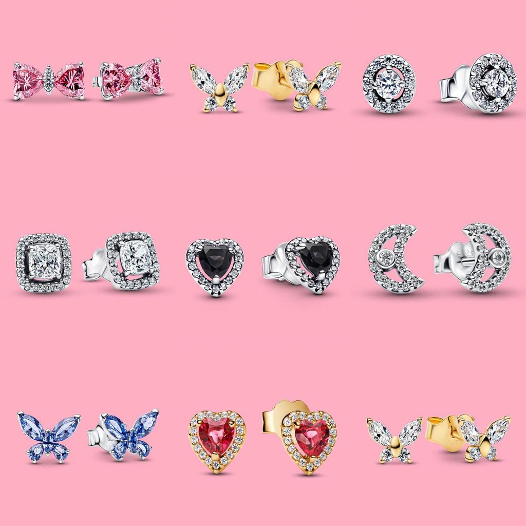 Cercei Stud Argint 925 Lună Strălucitoare Fluture Pentru Femei Modă Bijuterii Fine