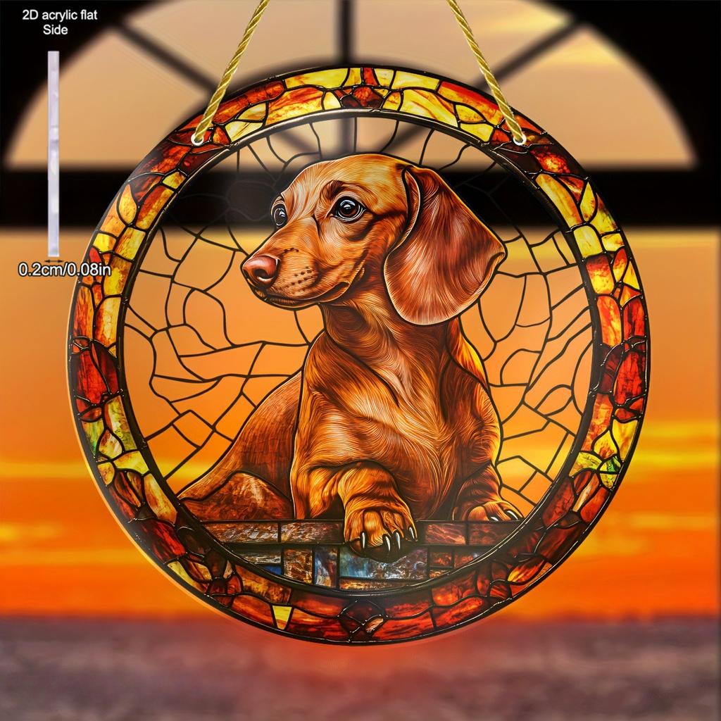 Cute Animals Dog Cat Suncatcher, Art Stained Window Hanging, Sun Catcher, Sunshade, Animals Lover Gift, Acrylic Round Garland Sign- Light