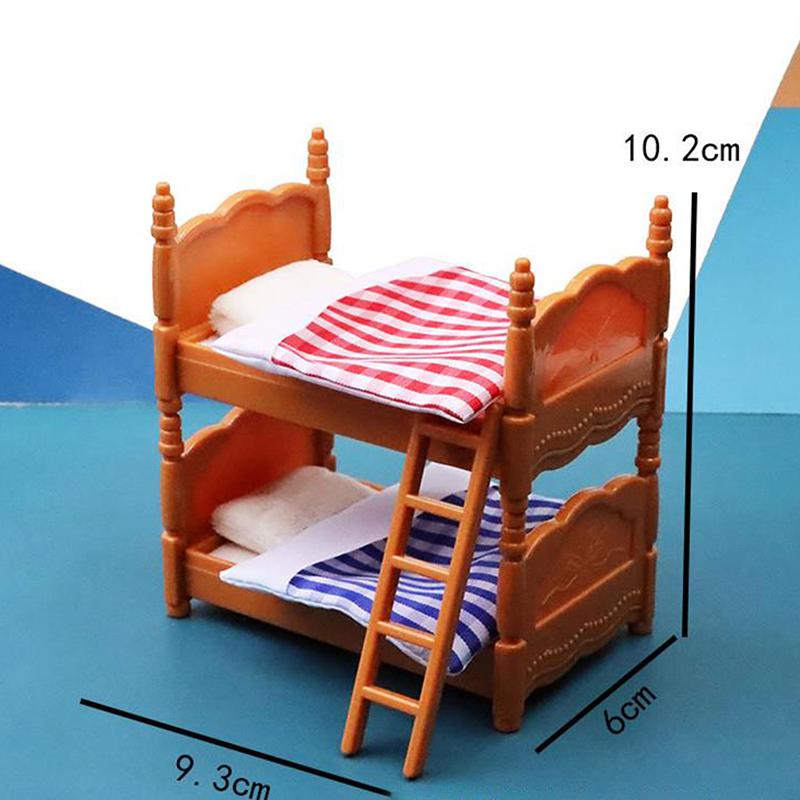 style Different 1/12 Dollhouse Mini Bedroom Bed Dressing Table Mirror Closet Bunk Bed Dollhouse Home Furniture Decor Accessories