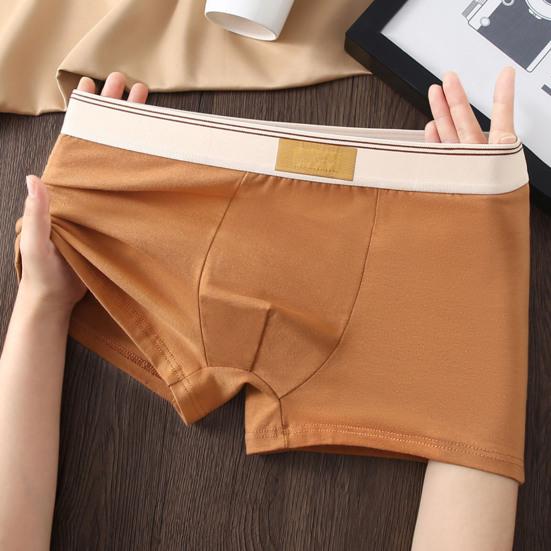 Men Boxer Underwear Mid-rise Wide Elastic Waistband Patchwork Color U-Convex Shorts Briefs Breathable Panties