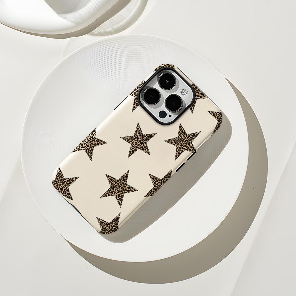 Retro leopard print star mobile phone case Apple 11pm double-layer film hard case iPhone11 magnetic mobile phone case