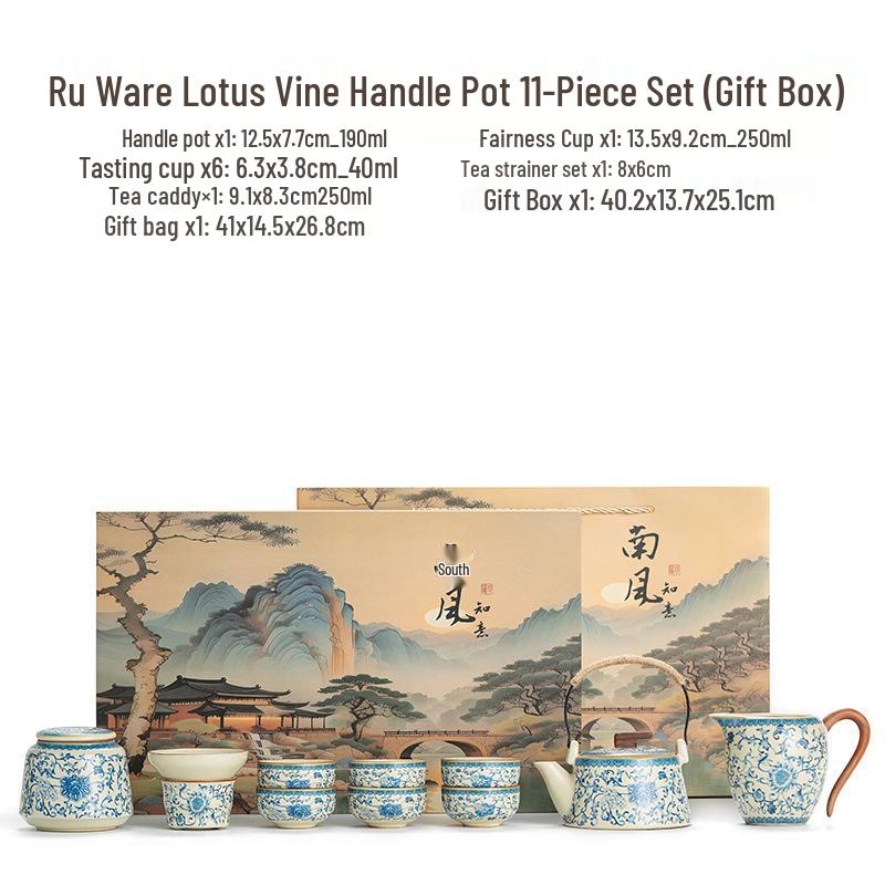 High-End Ru Kiln Ceramic Kung Fu Tea Set - Luxury Gaiwan Teapot, Tray, and Cups for Home.