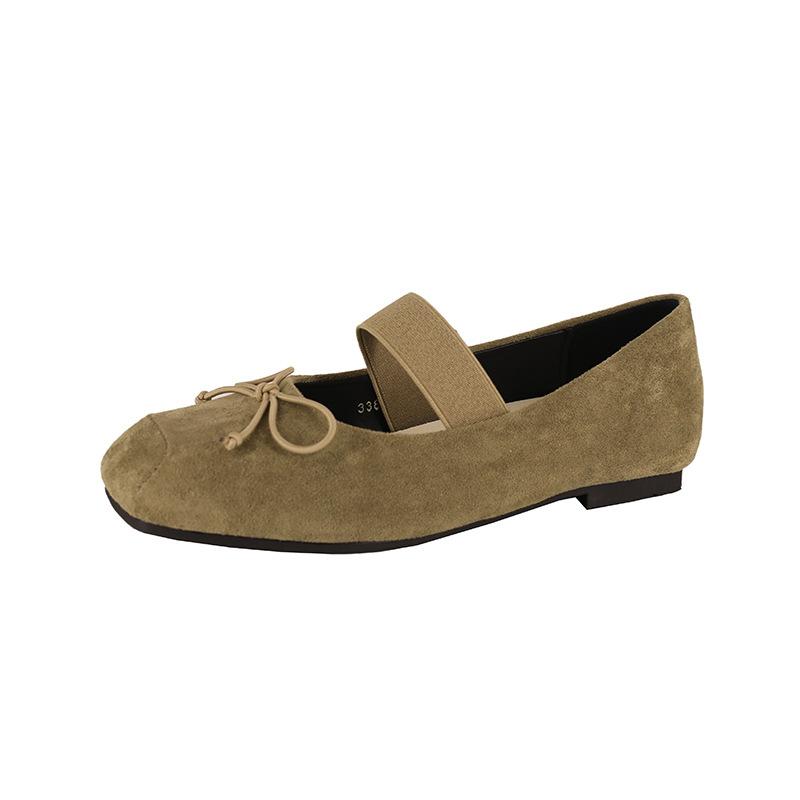 New Literary Bow Square Head Shallow Mouth Mary Jane Single Shoes Women's Flat Suede Commuter Grandma Shoes