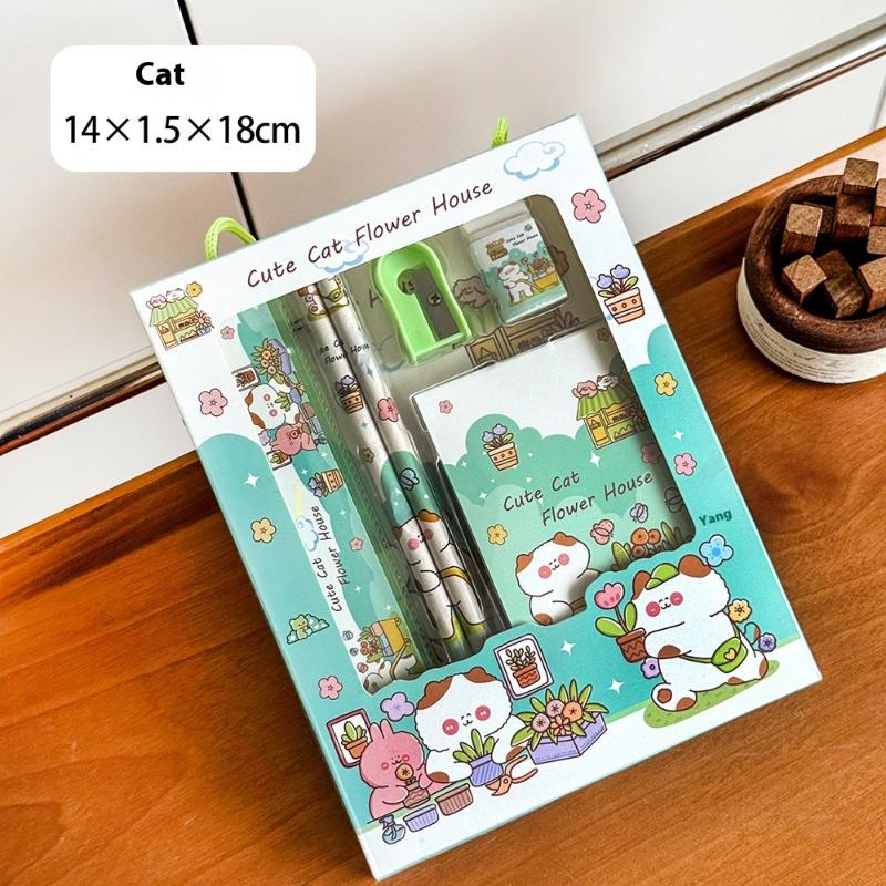 6Pcs/Set Cute Cartoon Capybara Pencil Stationery Set Kawaii Eraser Pencil Sharpener Children Student Stationery Supplies