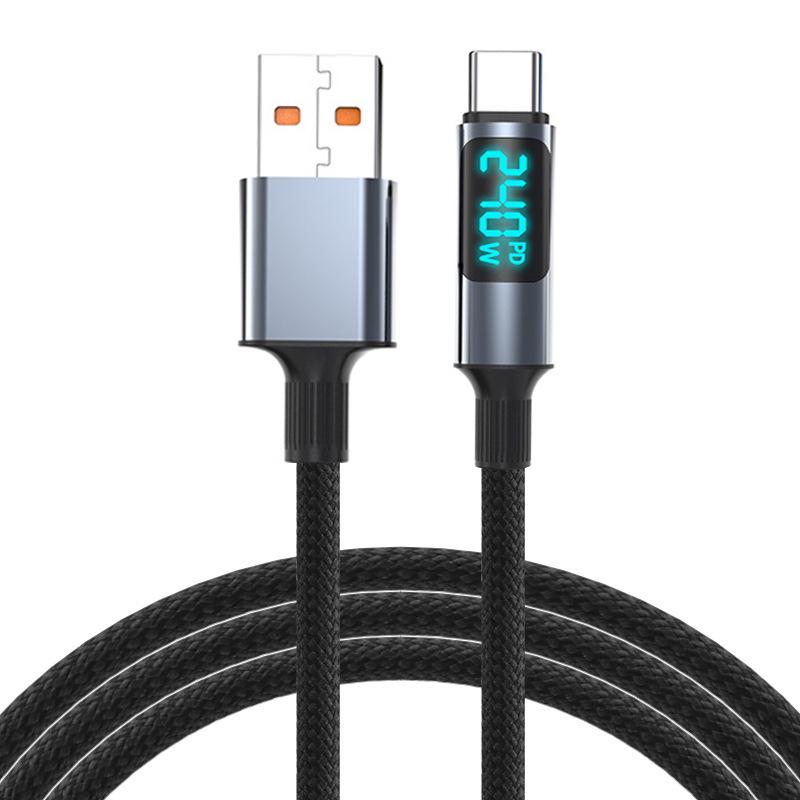 240W Dual Type-C Fast Charging Cable with Digital Display - Compatible with Apple, Huawei, Vivo, Oppo, Xiaomi