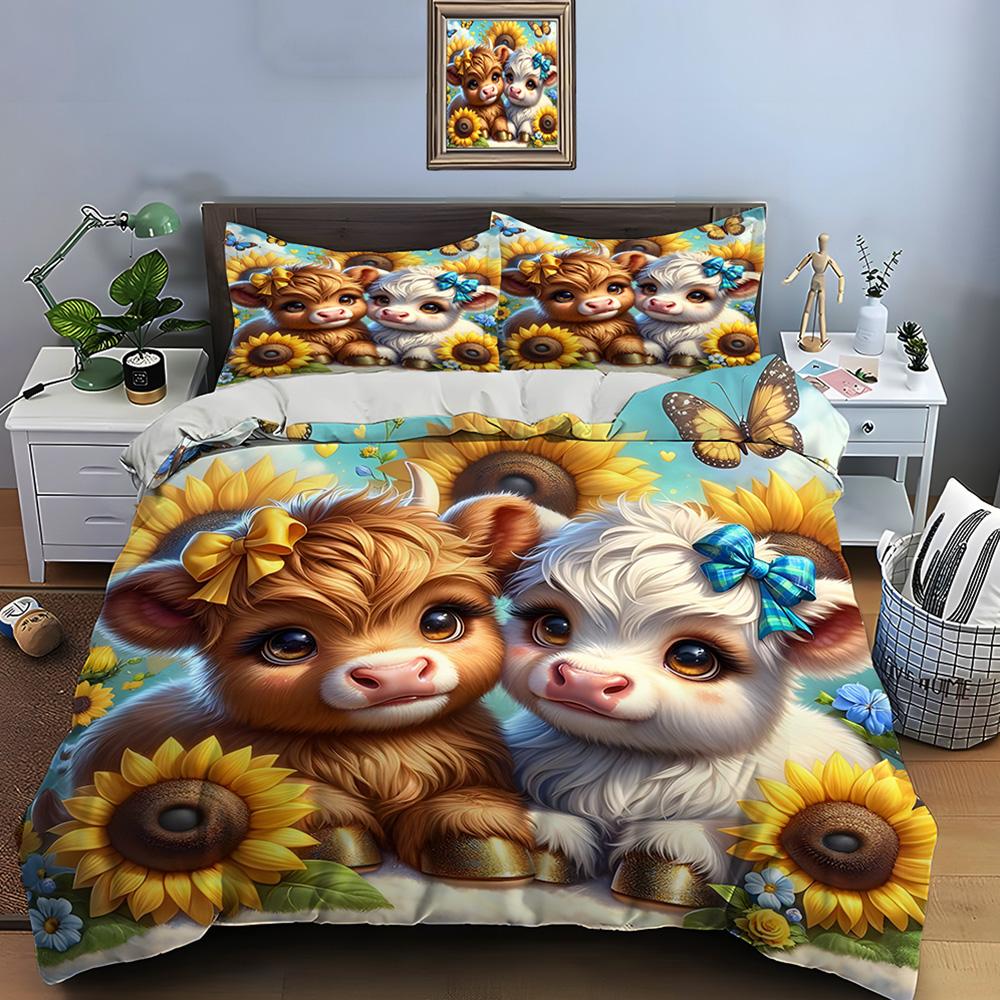 Cute North American Highland Cattle Print Bedding Collection Duvet Cover 1 Duvet Cover 2 Pillowcases Adult And Kids Bedding Collection Luxury