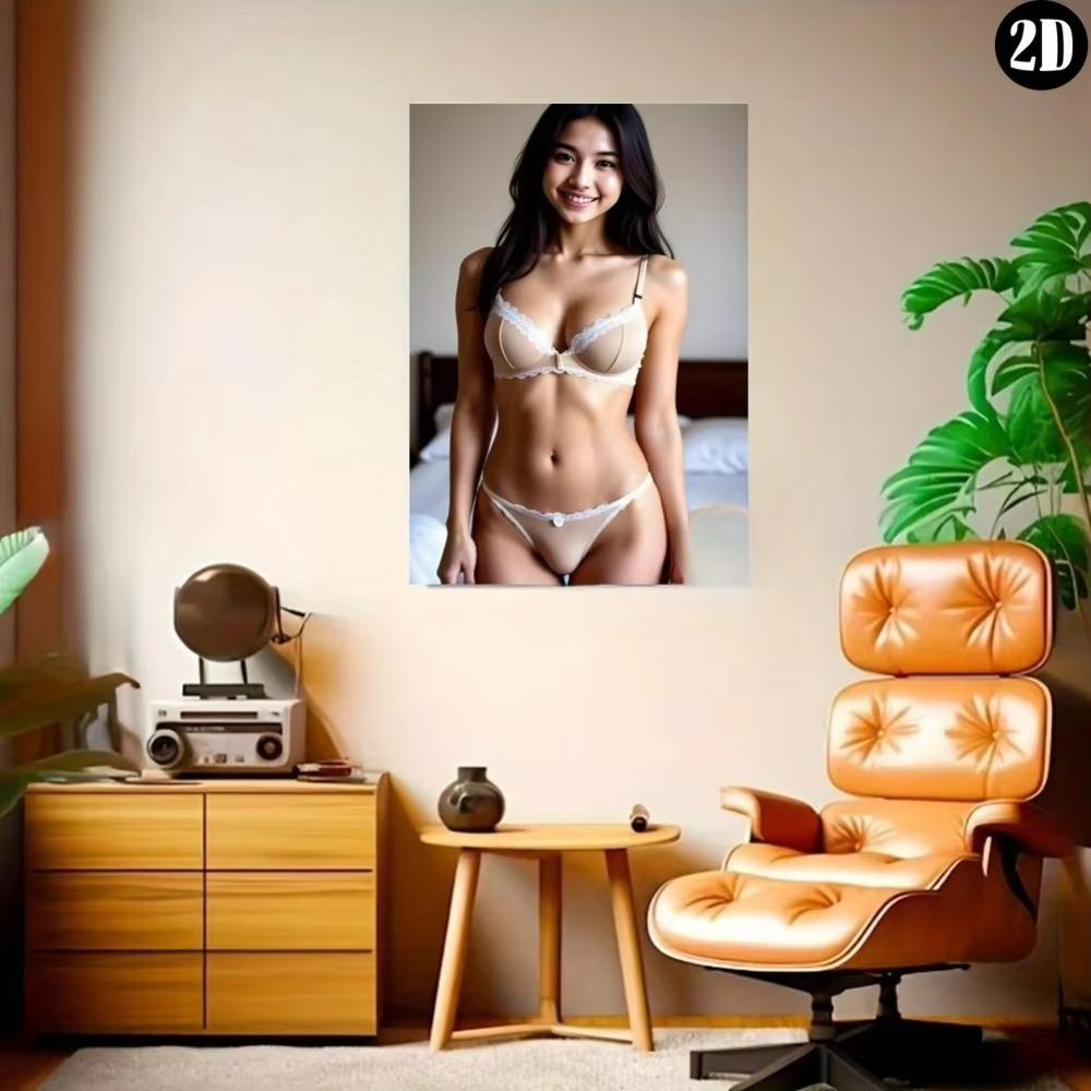 Asian Lady Metal Art 2D HD Beige Lace Wall Decor Easy Installation Indoor