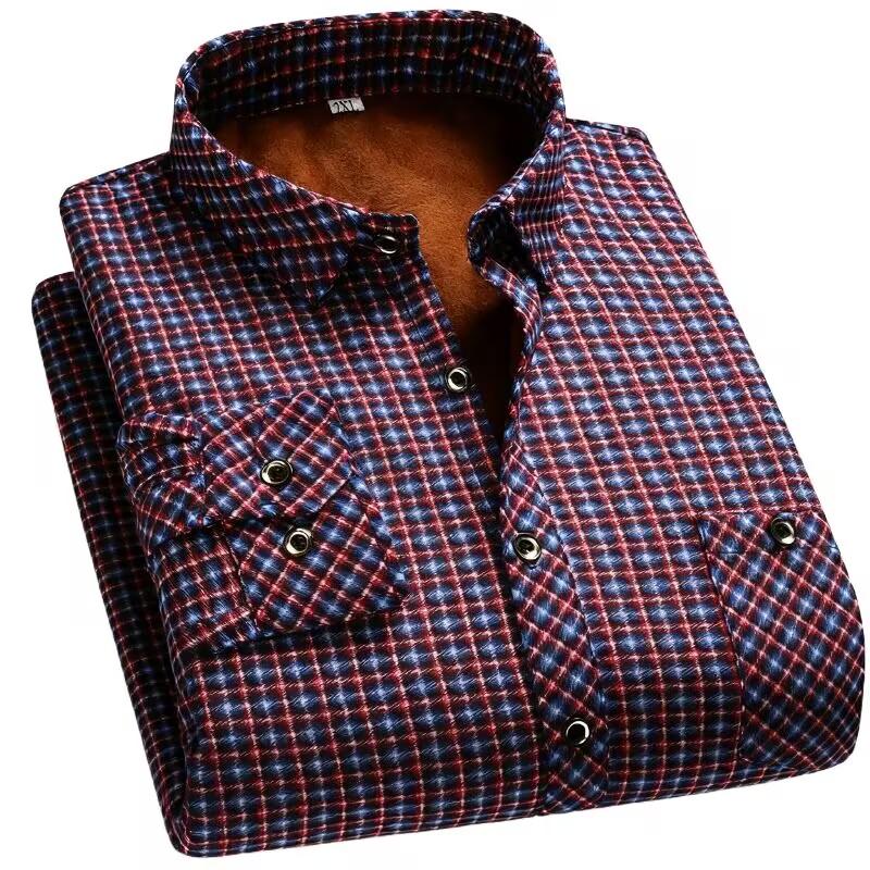 

Thermal Plaid Shirt for Male Autumn Winter Thickened Long Sleeve Shirt Warm Plaid Printing Casual Shirt Mens Big Size 5XL червоний