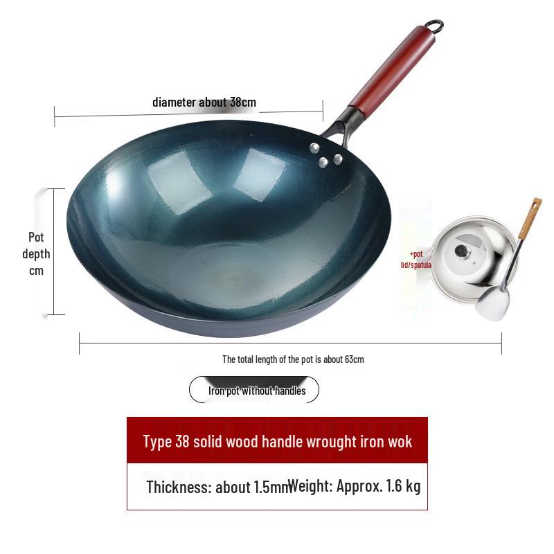 Zhuochuang Jingpin 38cm Forged Wrought Iron Round Bottom Wok with Lid & Spatula