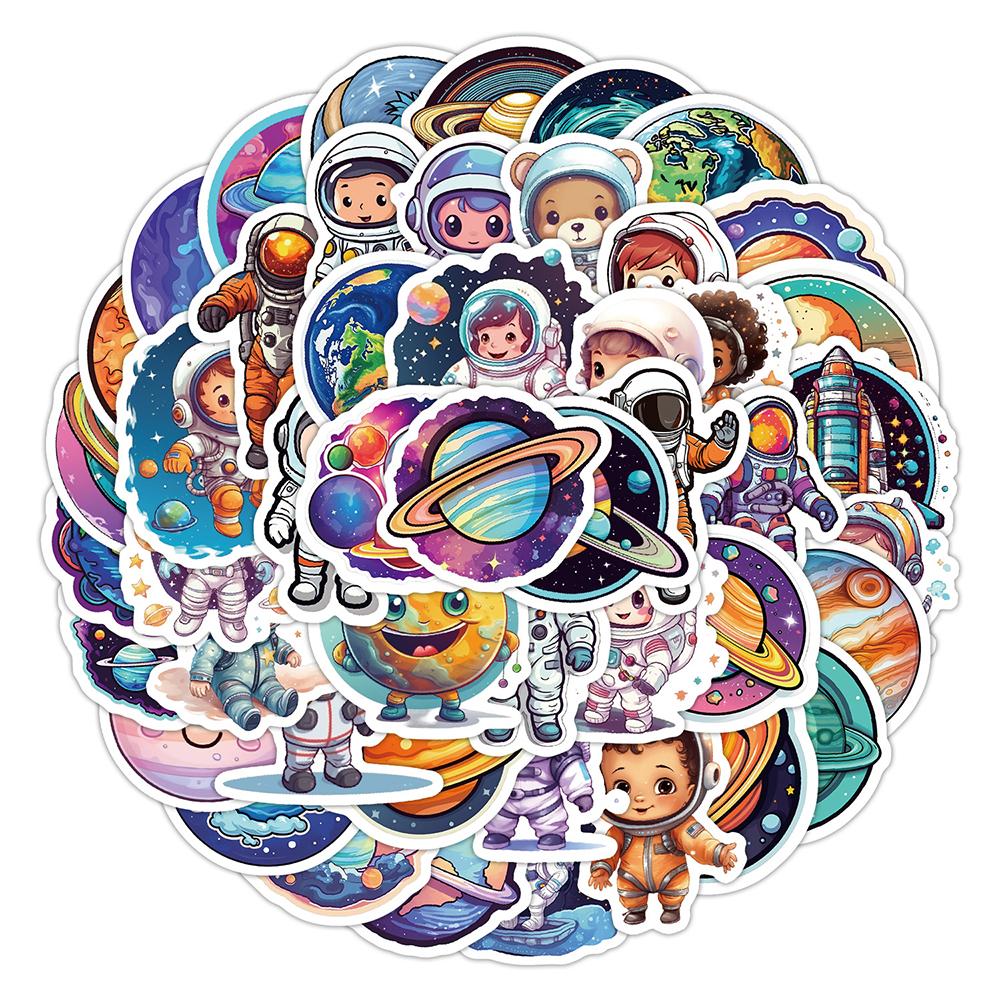 10/30/50pcs Cute Cartoon Outer Space Astronaut Stickers Funny Graffiti Sticker for Kids Toy Laptop Phone Stationery Decals Decor