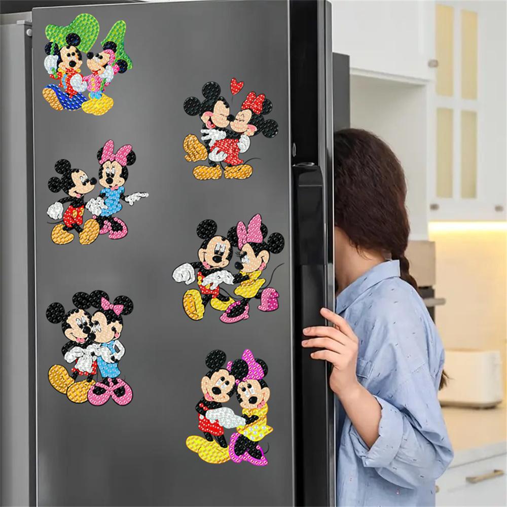 6Pcs Mickey Minnie Series Diamond Art Fridge Magnet Diamond Painting Refrigerator Magnet Diamond Painting Fridge Magnet for Adults Beginners