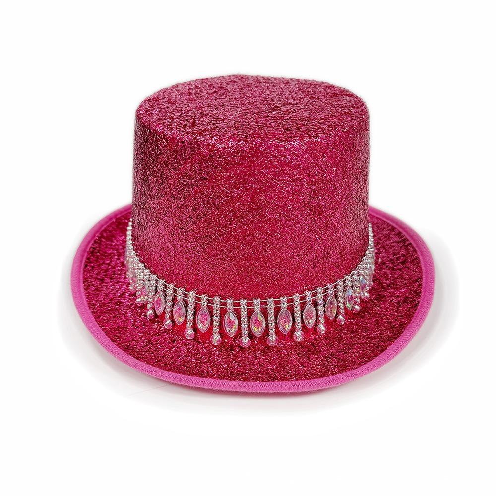 

New Crystal Jazz Hat Rhinestone Edge Colorful Magician Hat Unisex Stage Show Hat Party Headwear рожевий червоний колір