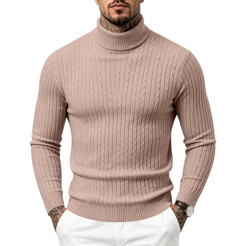 Men's Cable Knit Turtleneck Sweater, High Neck Long Sleeve Chunky Knit Pullover, Winter Casual Warm Knitwear for Men